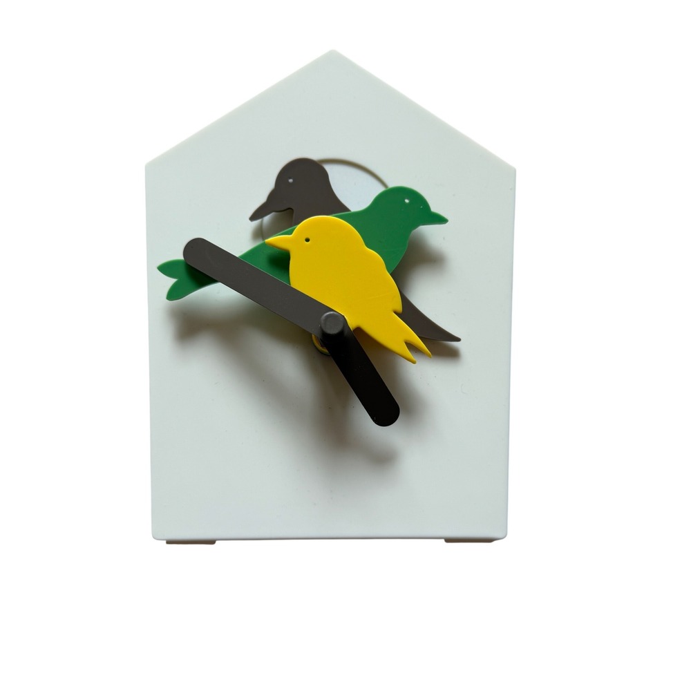 IKEA Starholk Birdhouse Wall Clock White with Yellow Green Brown Birds 21603